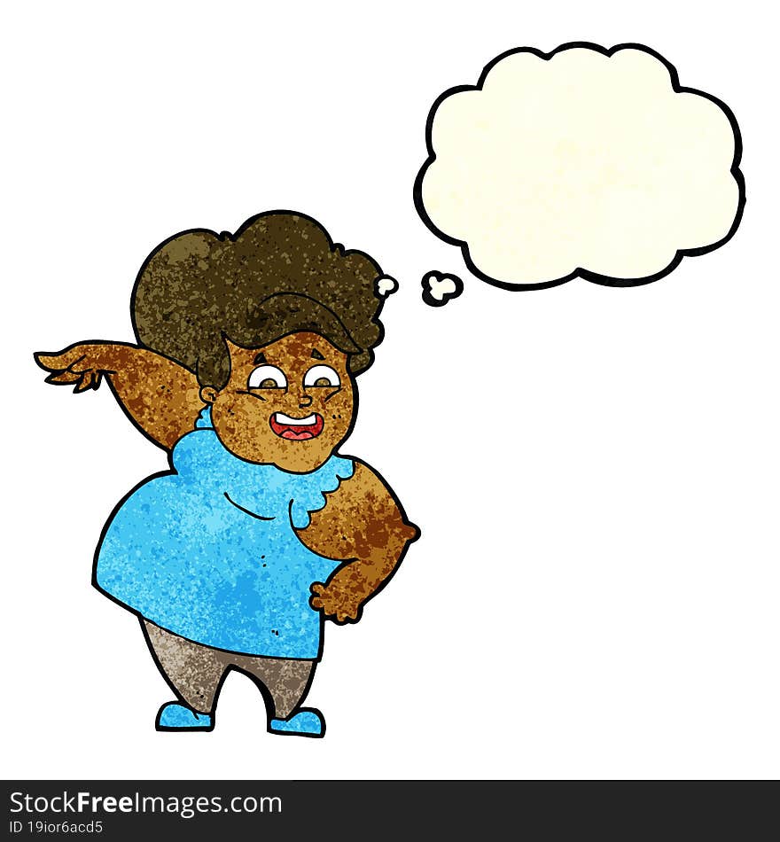 cartoon overweight woman with thought bubble