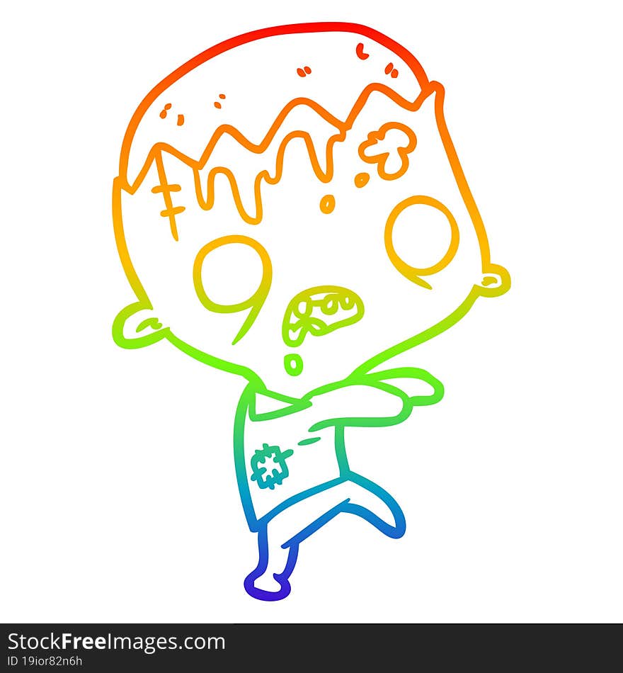 rainbow gradient line drawing cute cartoon zombie