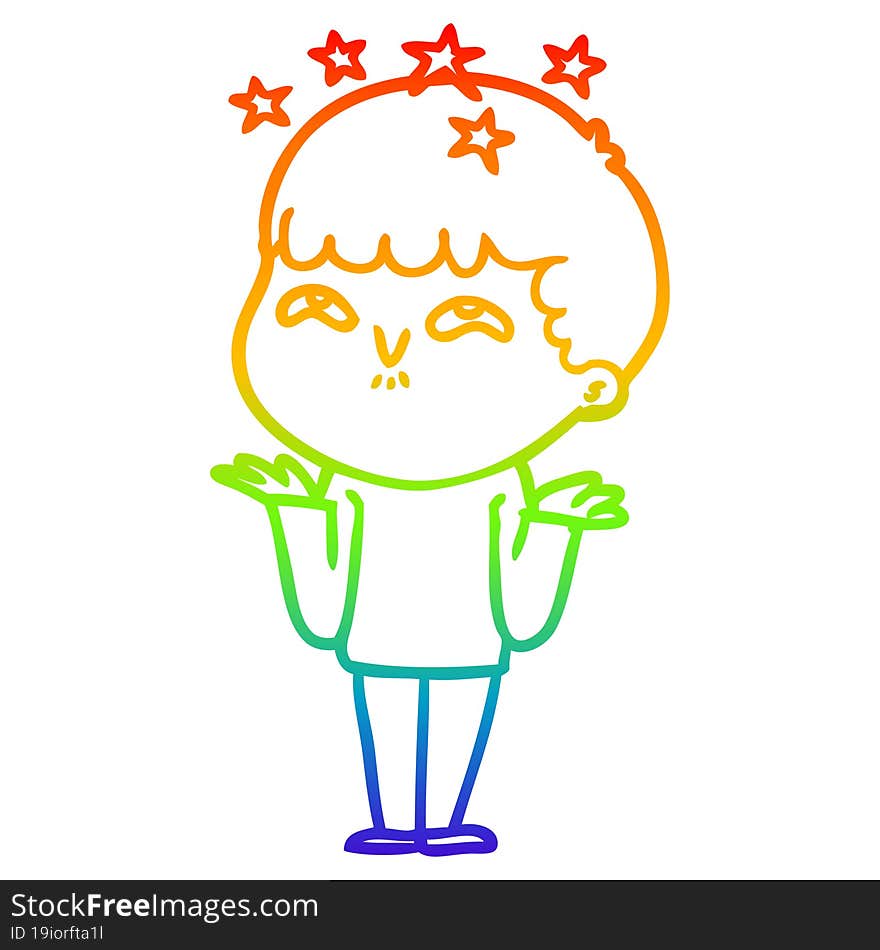 rainbow gradient line drawing cartoon amazed boy