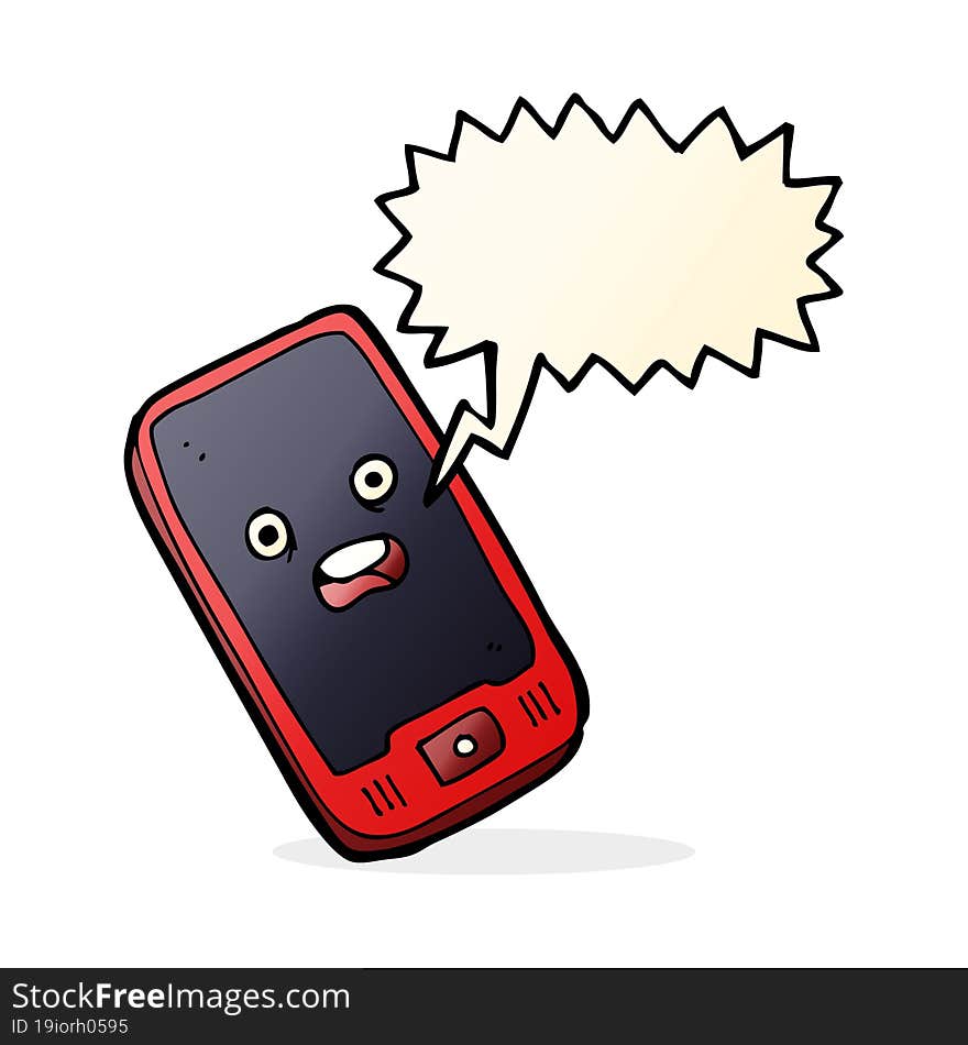 cartoon mobile phone with speech bubble