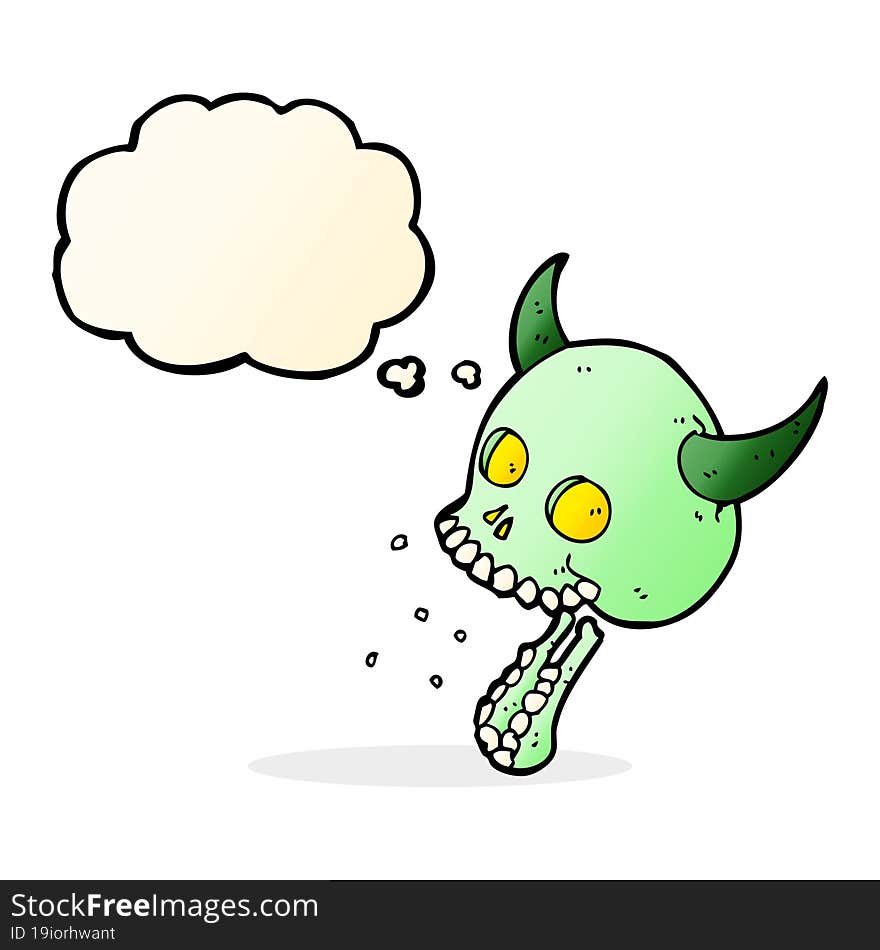 cartoon spooky skull with thought bubble