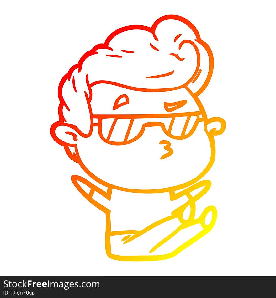 warm gradient line drawing of a cartoon cool guy