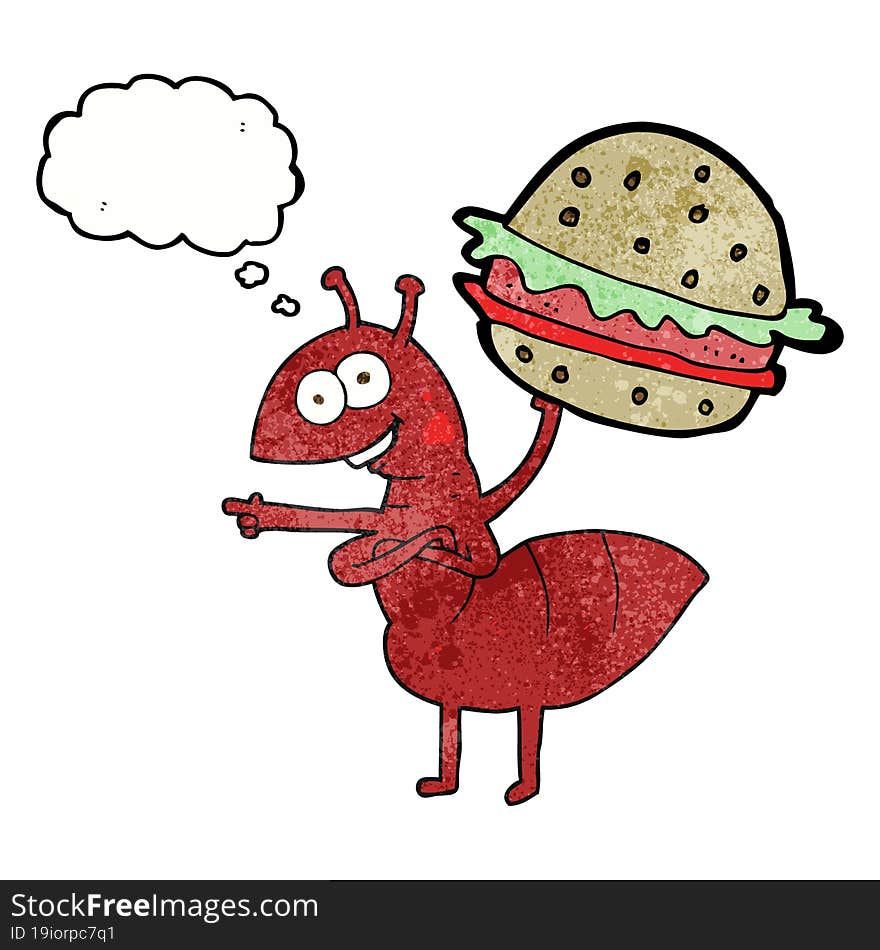 thought bubble textured cartoon ant carrying food