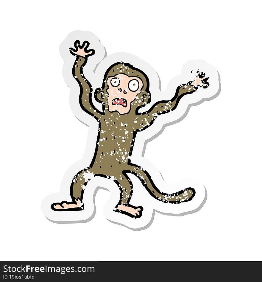 retro distressed sticker of a cartoon frightened monkey