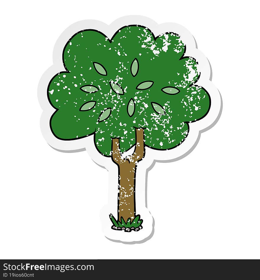 distressed sticker of a cartoon tree