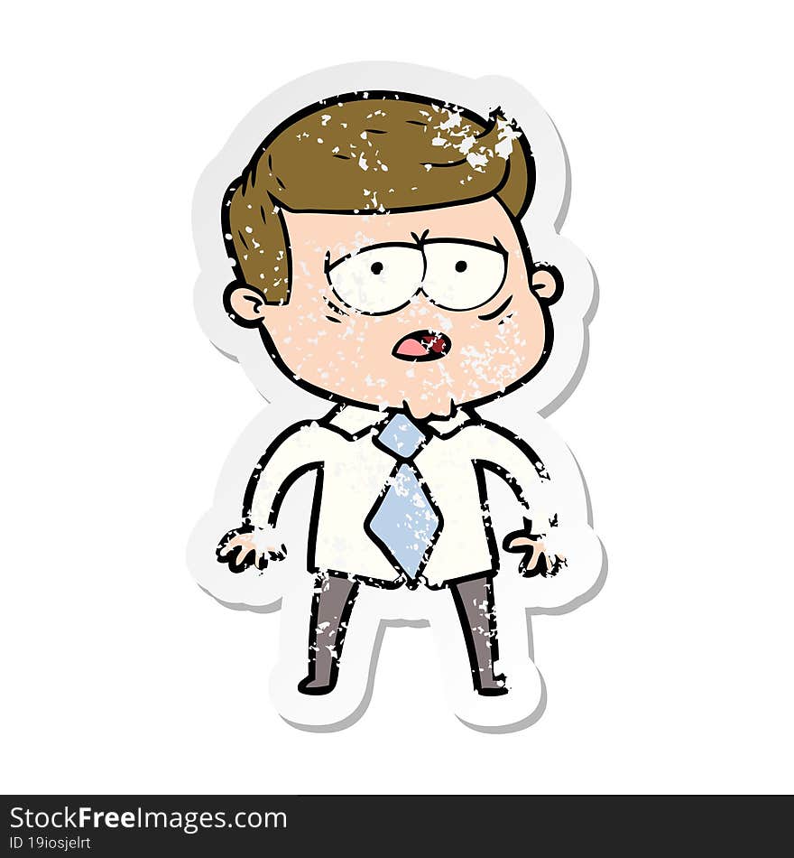 Distressed Sticker Of A Cartoon Tired Man