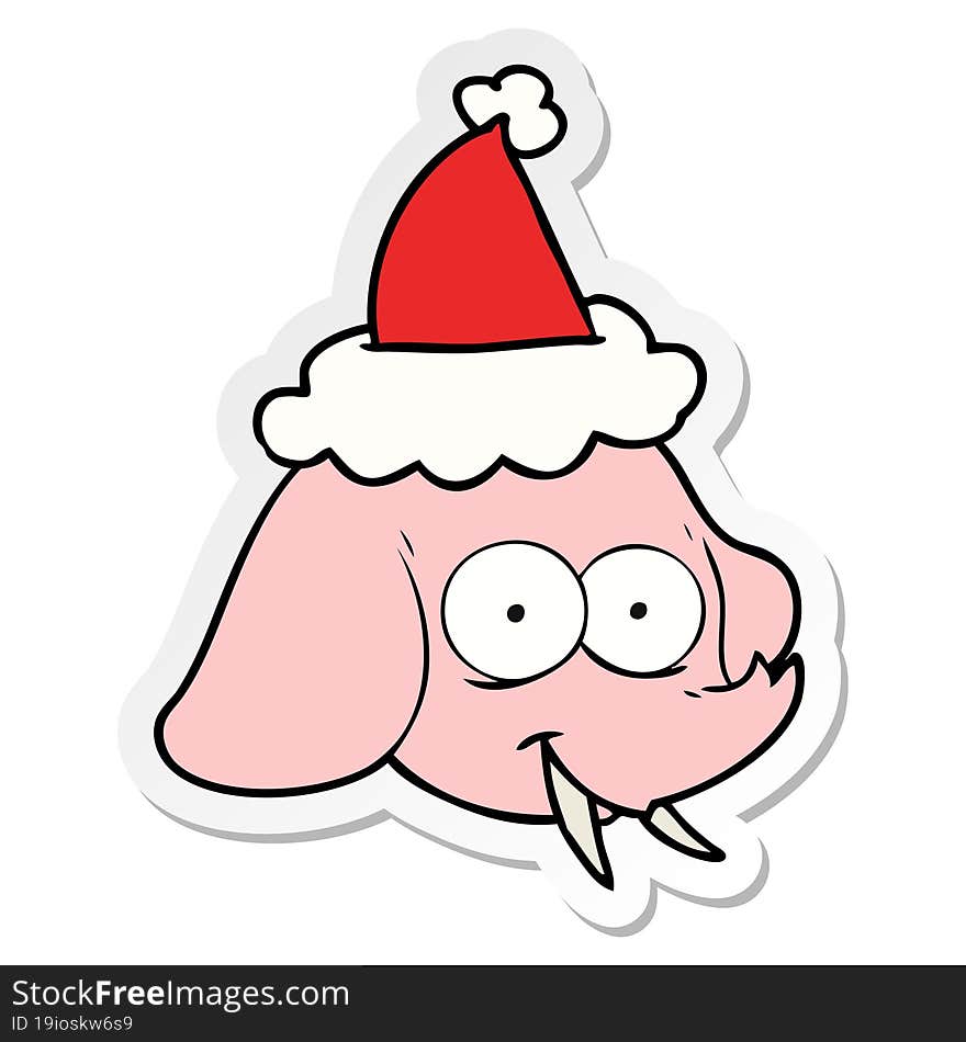 sticker cartoon of a elephant face wearing santa hat