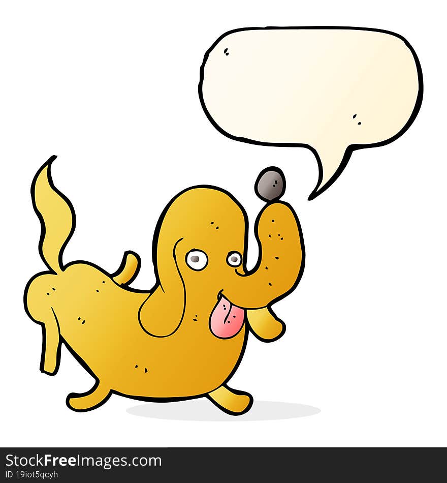 cartoon dog sticking out tongue with speech bubble