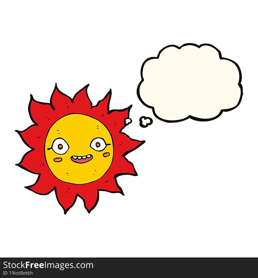 cartoon happy sun with thought bubble