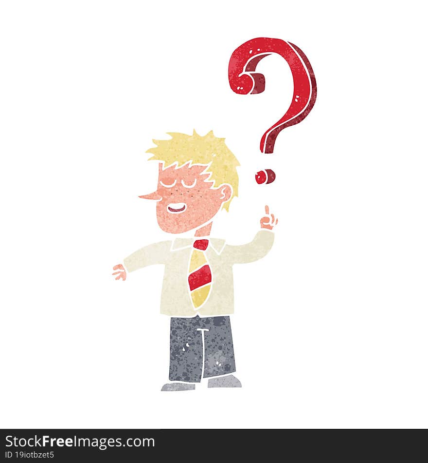 cartoon school boy with question