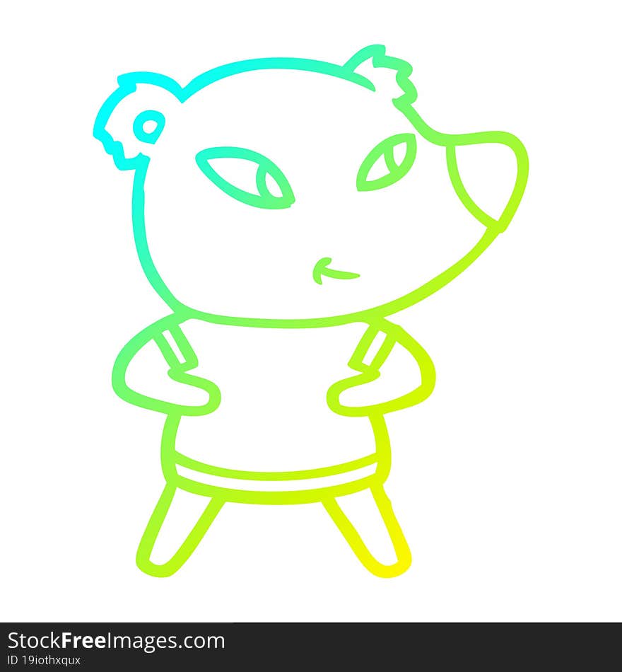 cold gradient line drawing of a cute cartoon bear