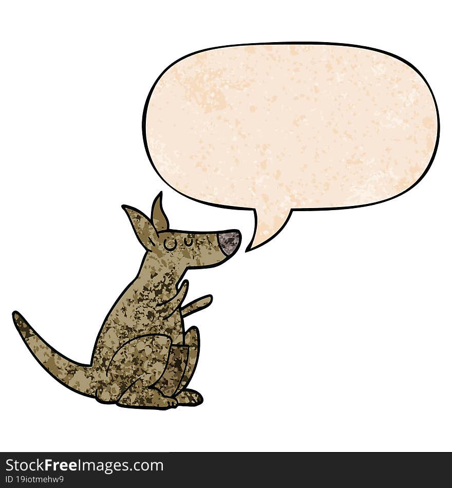 cartoon kangaroo and speech bubble in retro texture style