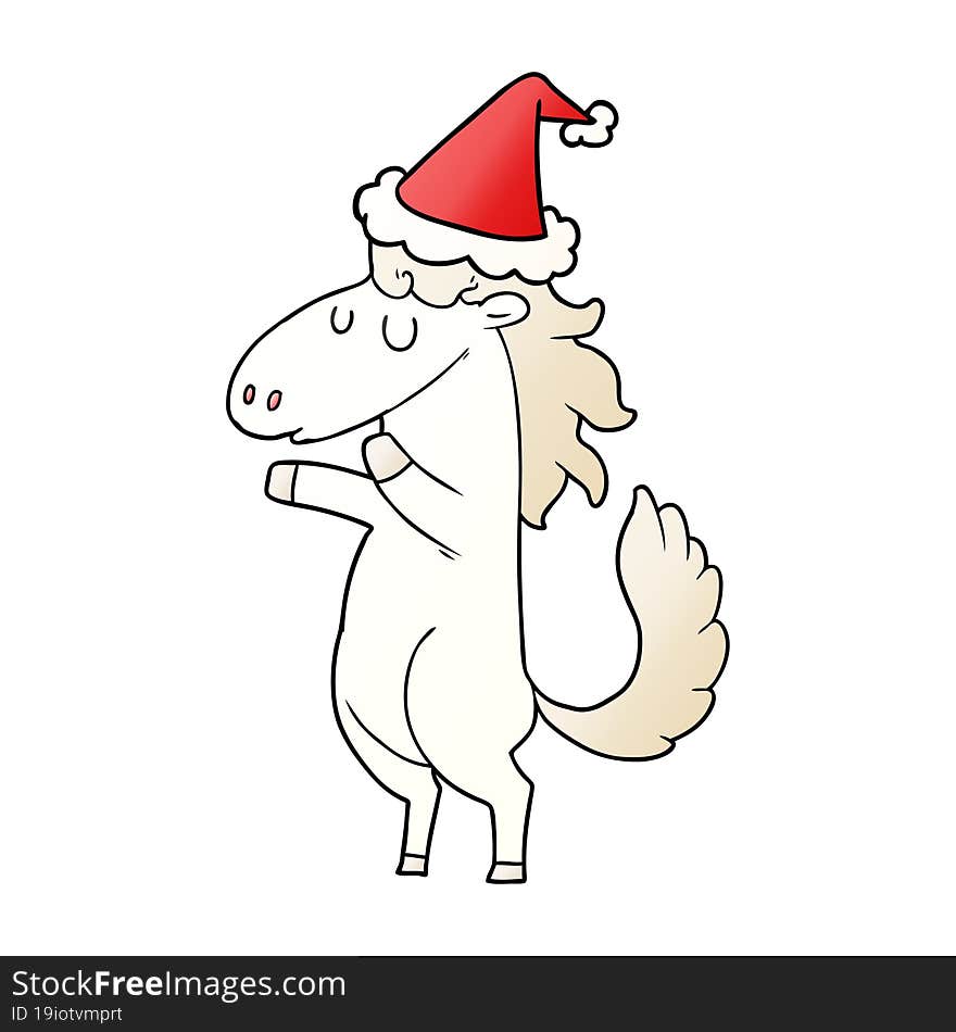 gradient cartoon of a horse wearing santa hat