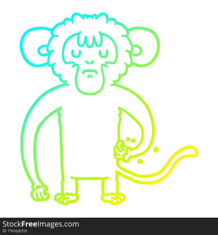 cold gradient line drawing cartoon monkey scratching