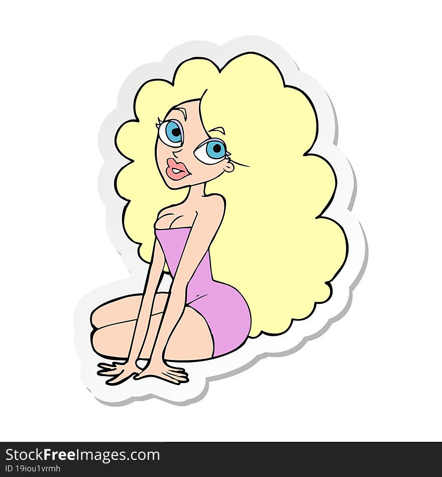 sticker of a cartoon pretty woman