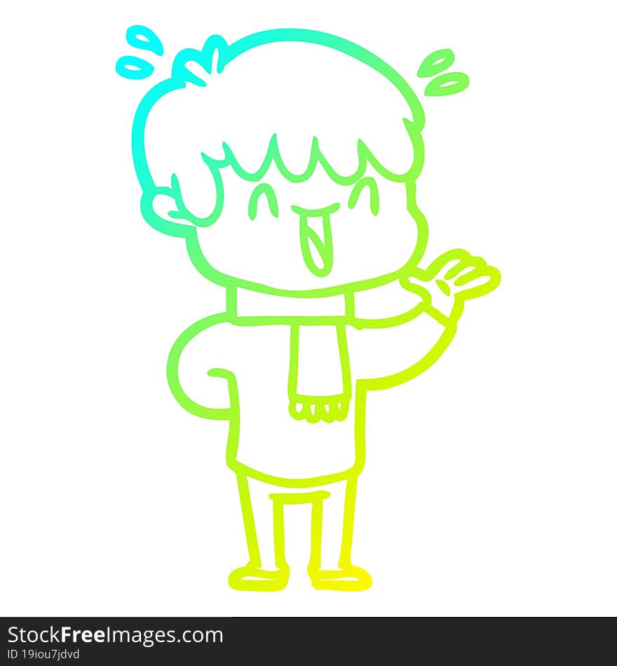 cold gradient line drawing cartoon laughing boy