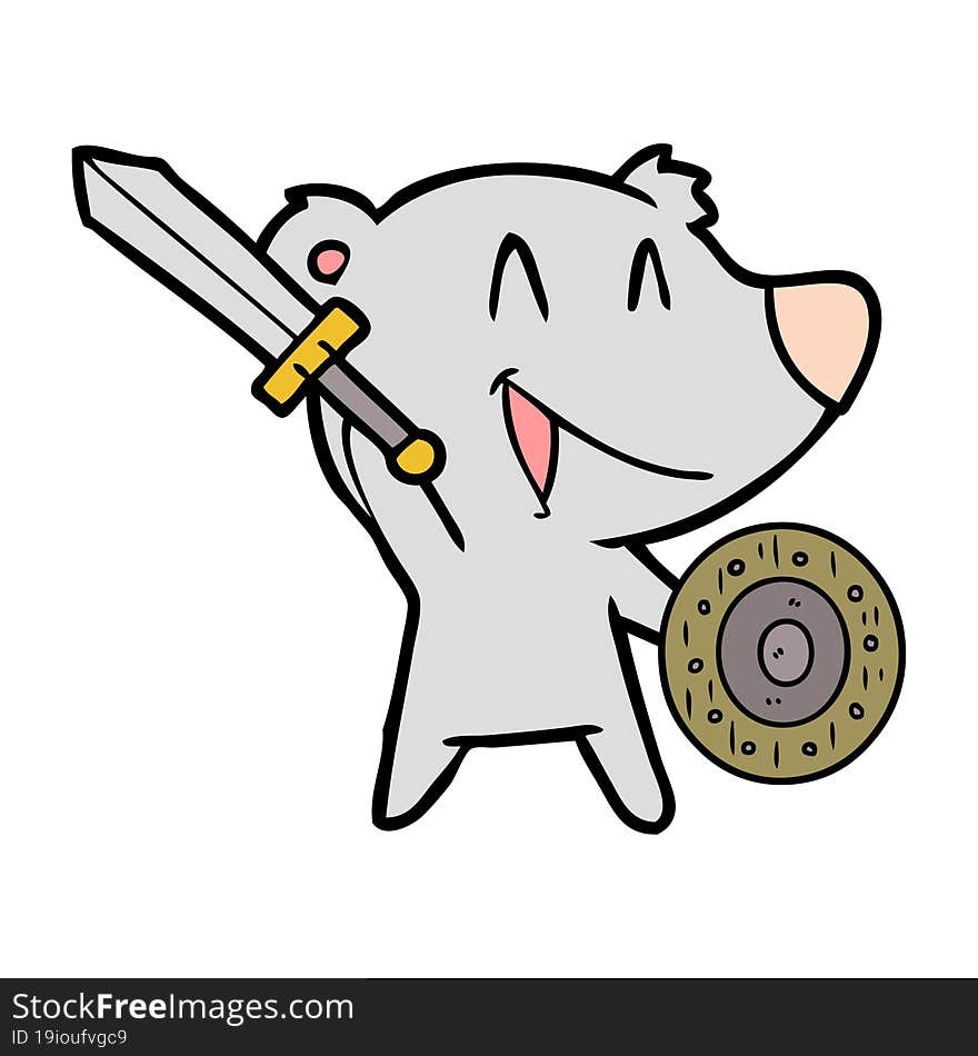 laughing bear cartoon with sword and shield. laughing bear cartoon with sword and shield