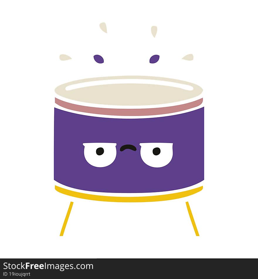 flat color retro cartoon drum