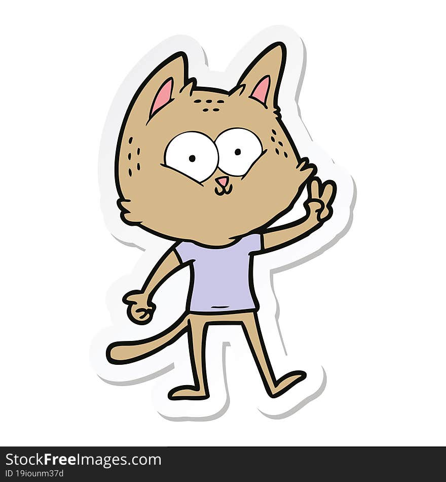 sticker of a cartoon cat giving peace sign