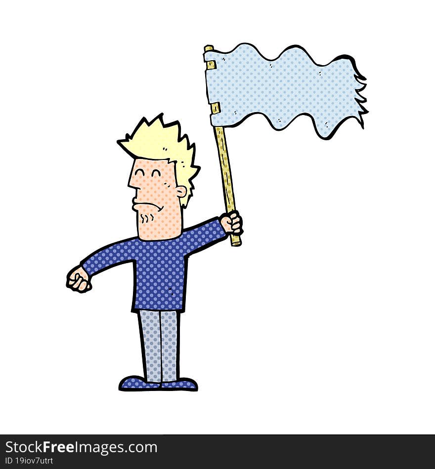 Cartoon Unhappy Man Waving Flag