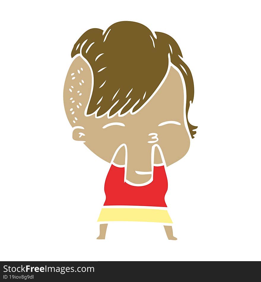 flat color style cartoon squinting girl