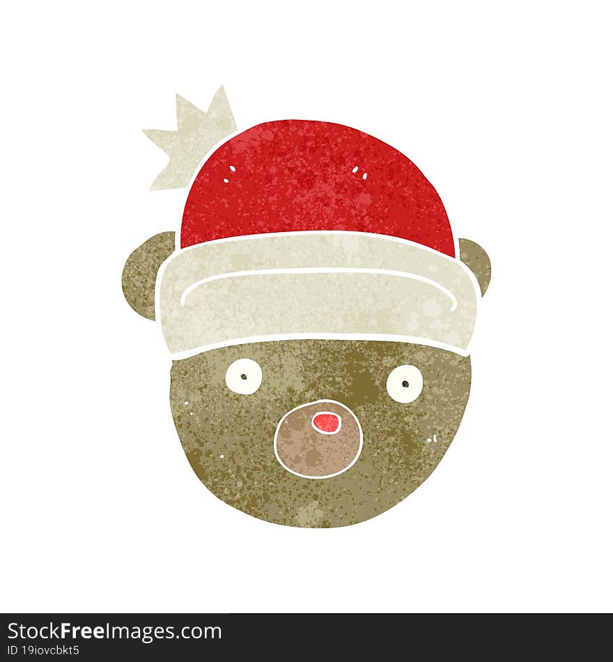 Retro Cartoon Teddy Bear Wearing Christmas Hat