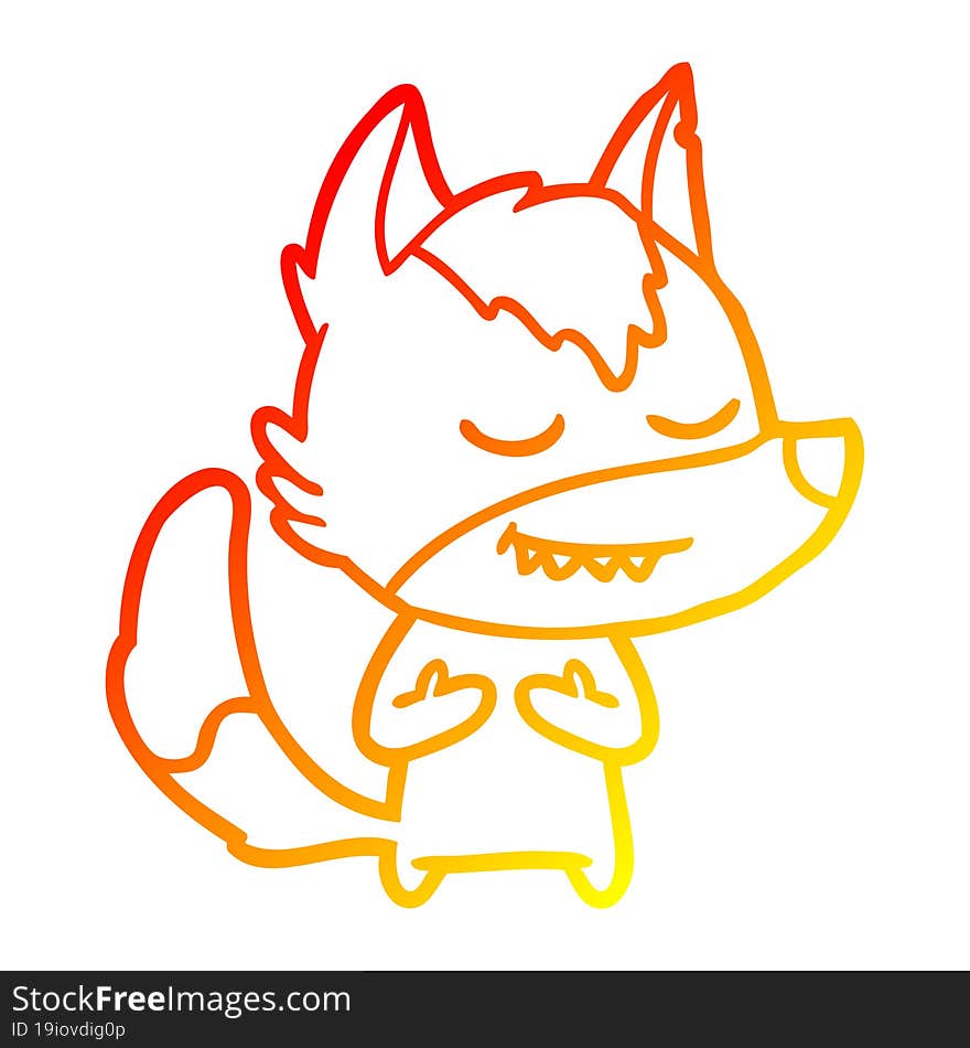 Warm Gradient Line Drawing Friendly Cartoon Wolf