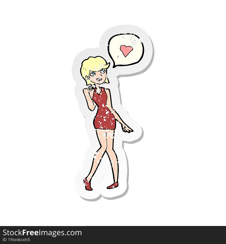 retro distressed sticker of a cartoon woman in love