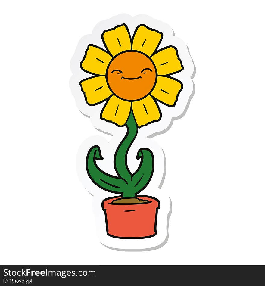 Sticker Of A Happy Cartoon Flower