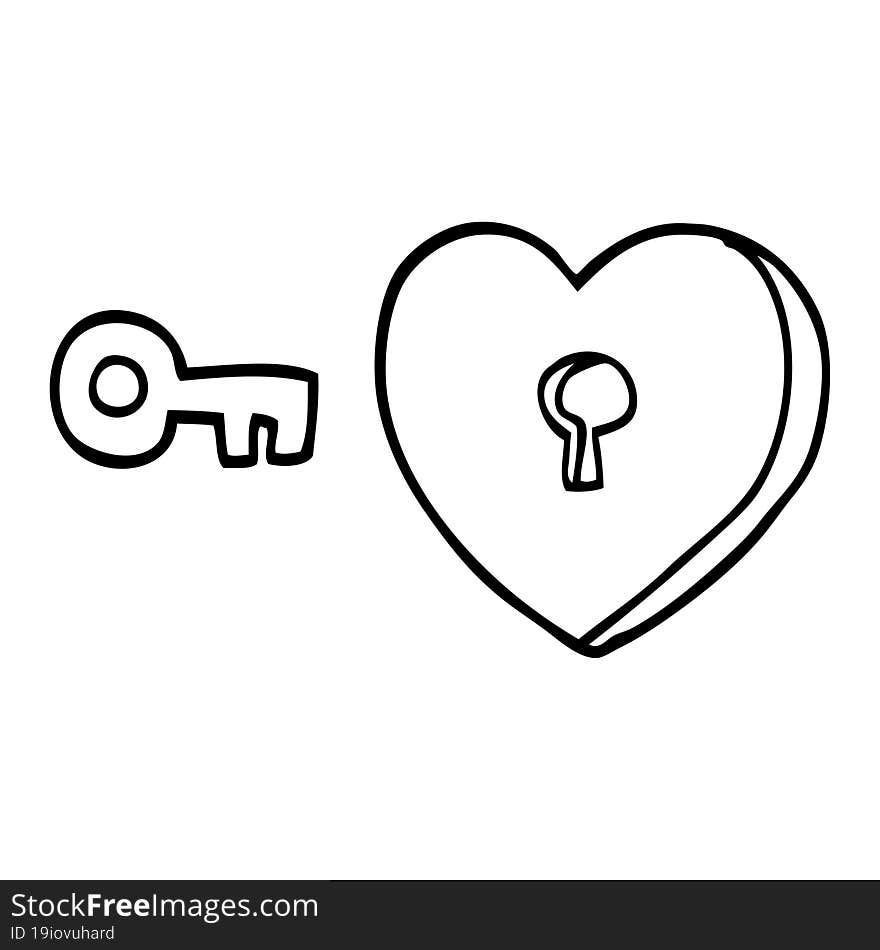 line drawing cartoon heart and key