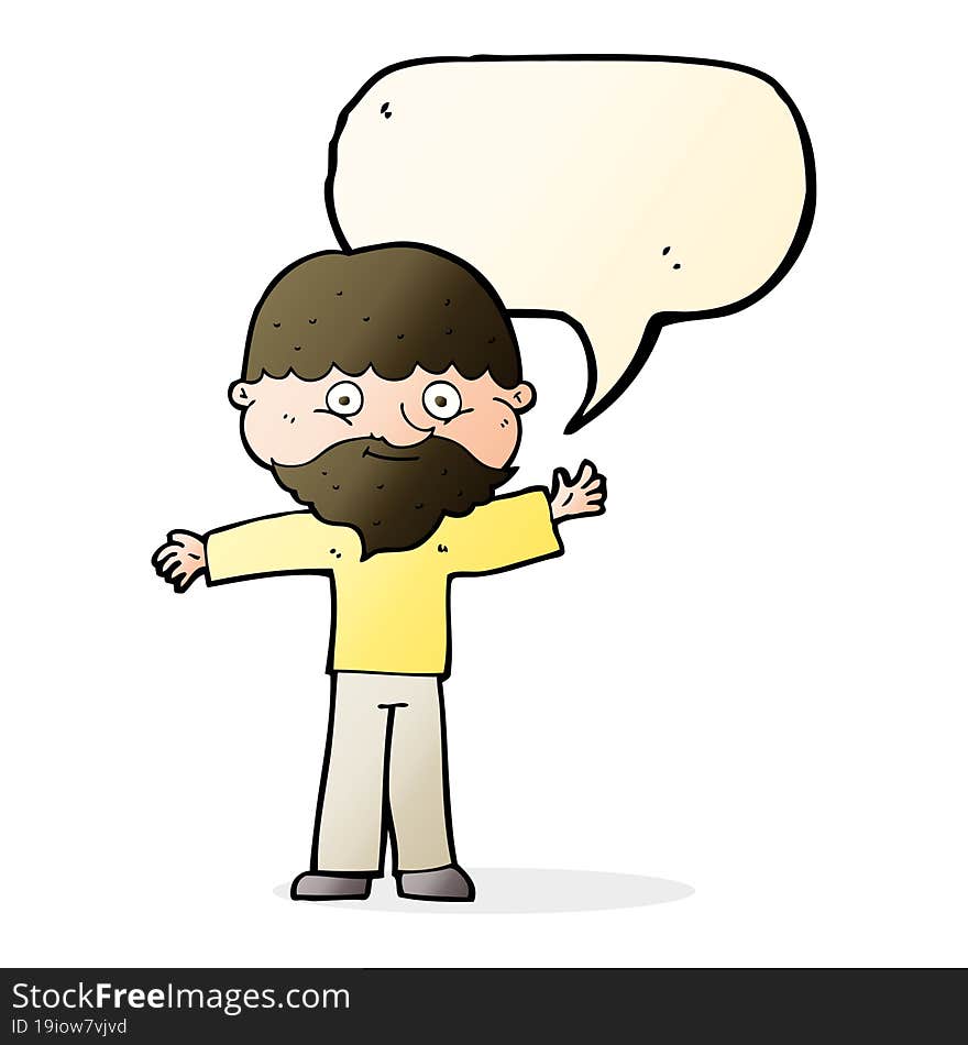 cartoon happy man with beard with speech bubble