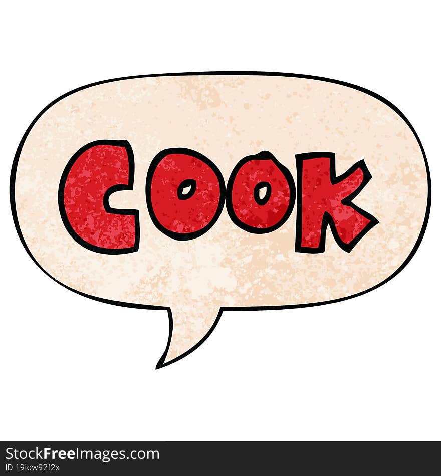 cartoon word cook and speech bubble in retro texture style