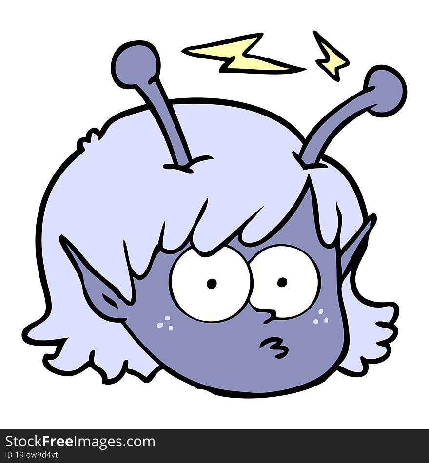 cartoon telepathic alien space girl face. cartoon telepathic alien space girl face