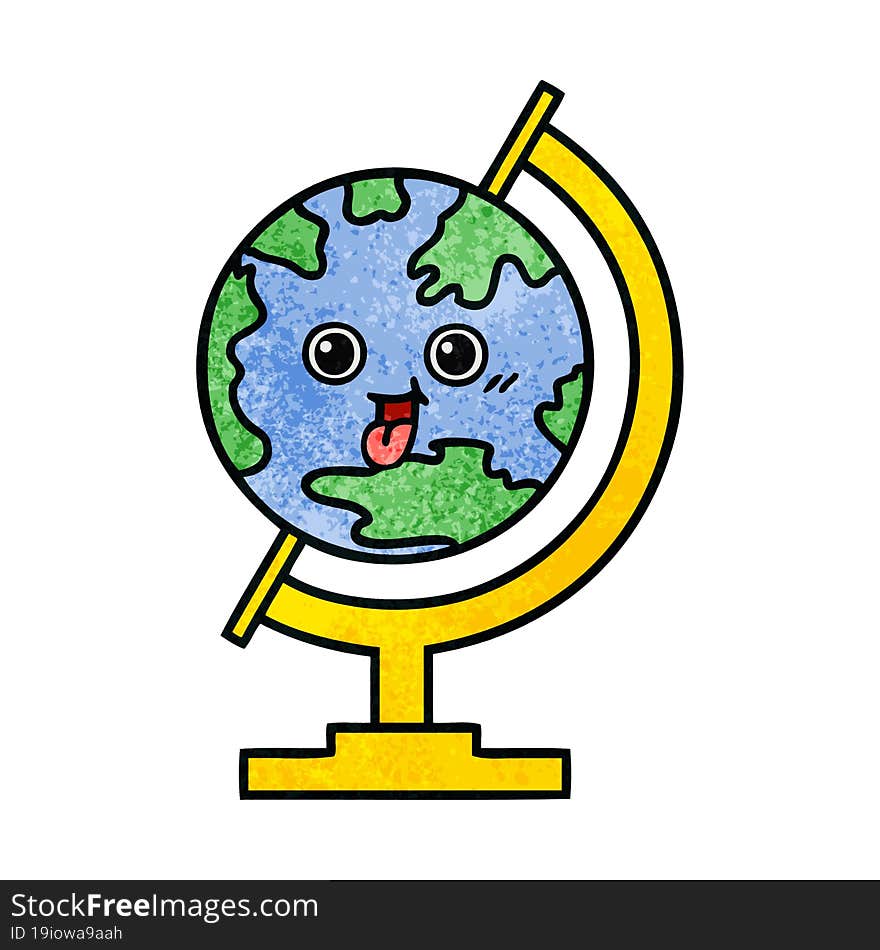 Retro Grunge Texture Cartoon Globe Of The World