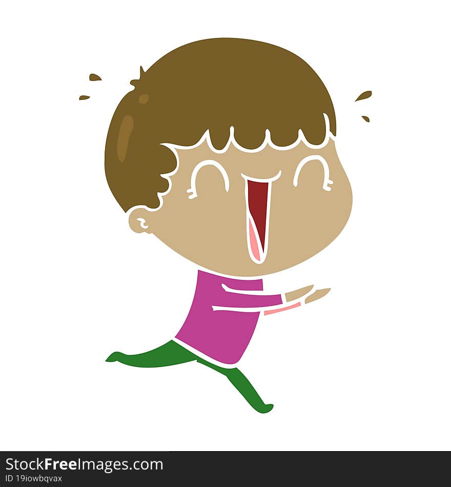 laughing flat color style cartoon man running