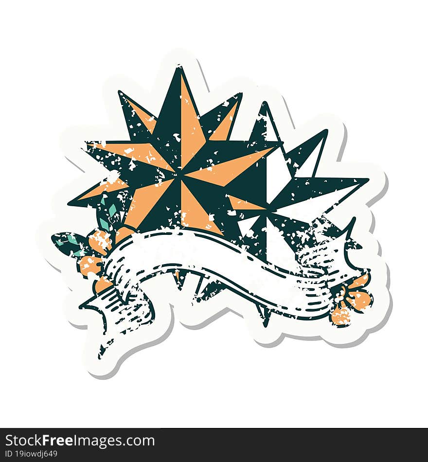 grunge sticker with banner of stars