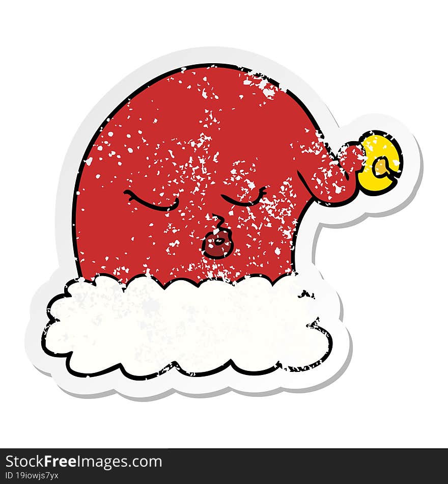 distressed sticker of a cartoon christmas santa hat