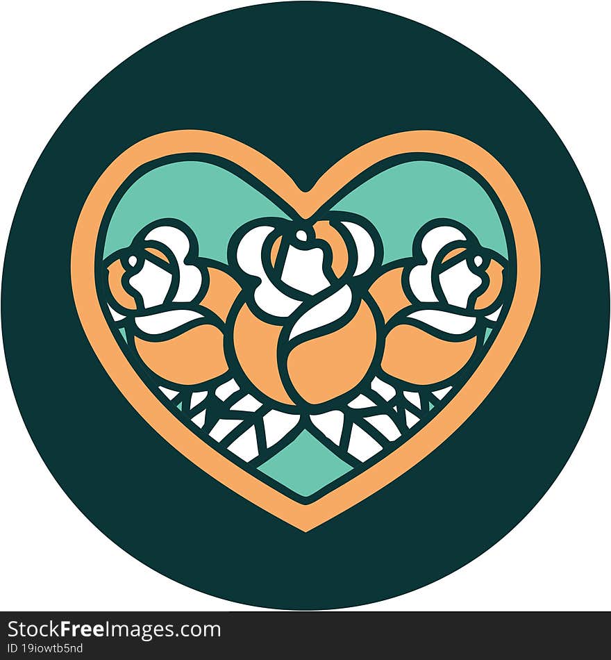 iconic tattoo style image of a heart and flowers. iconic tattoo style image of a heart and flowers