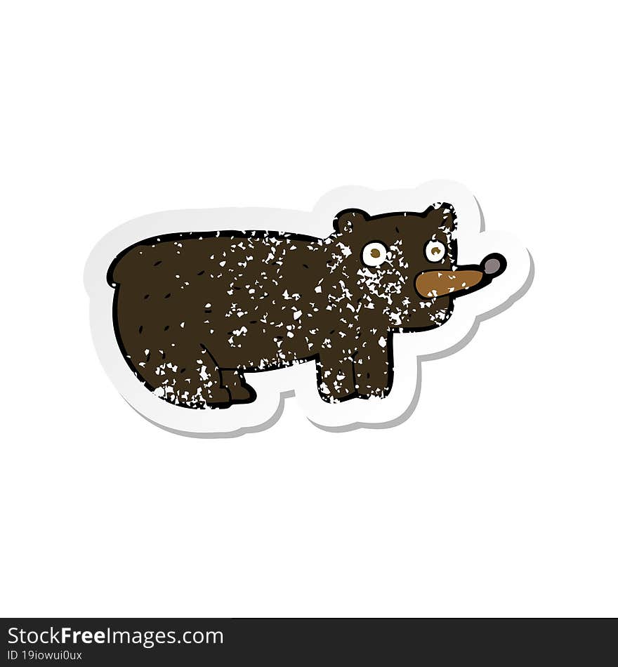 retro distressed sticker of a funny cartoon black bear