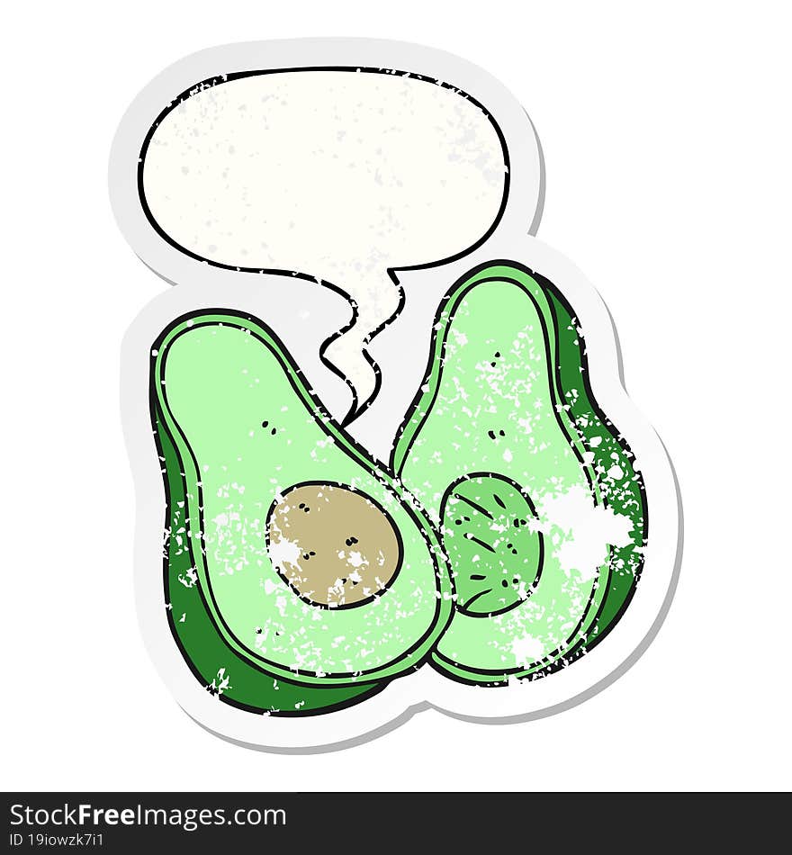 cartoon avocado and speech bubble distressed sticker