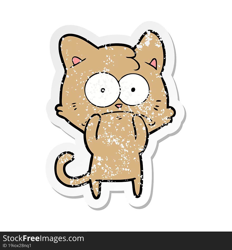 distressed sticker of a cartoon nervous cat