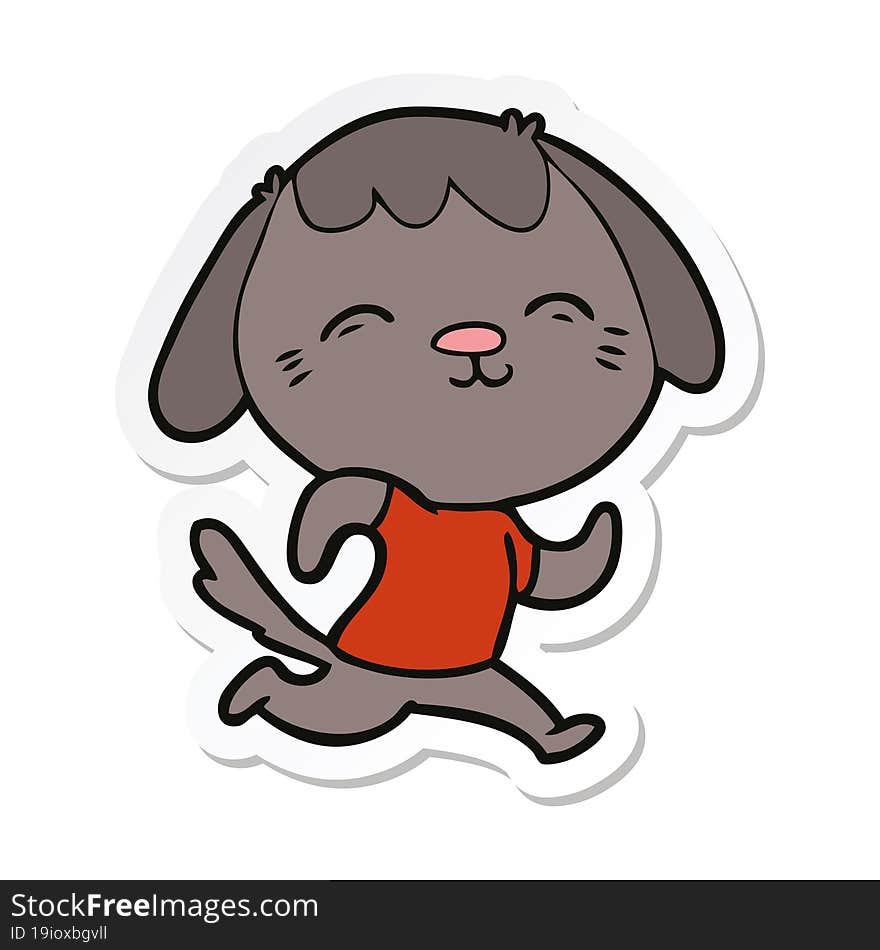 Sticker Of A Happy Cartoon Dog Running