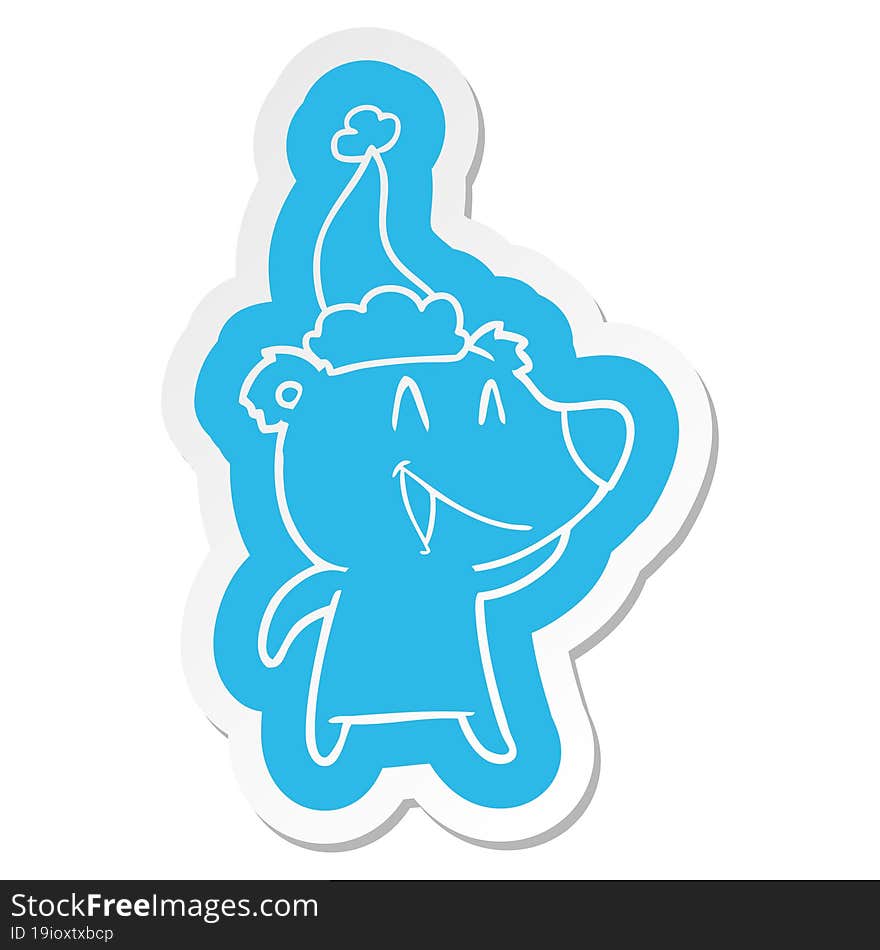 laughing bear quirky cartoon  sticker of a wearing santa hat