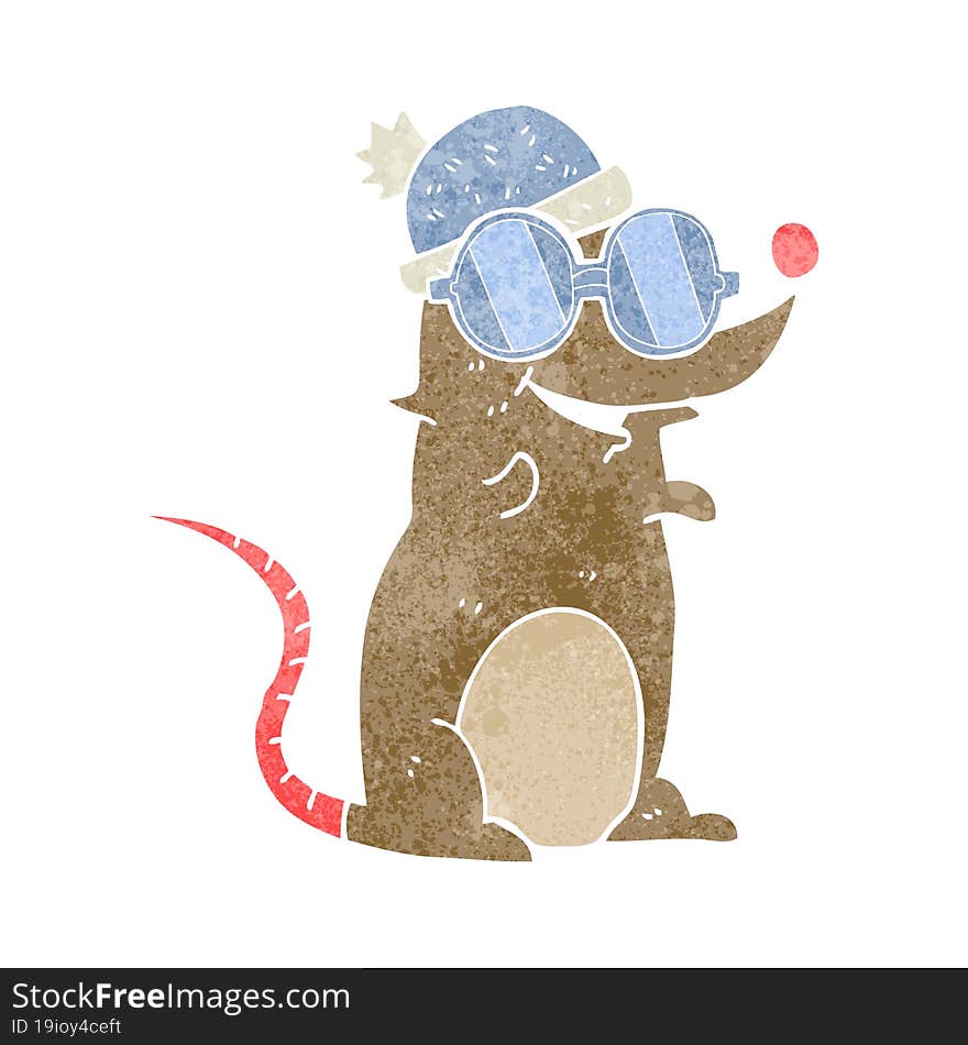 retro cartoon mouse wearing glasses and hat