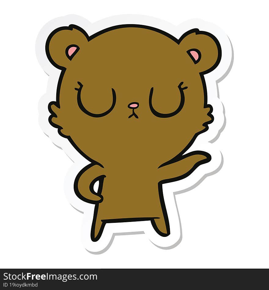 sticker of a peaceful cartoon bear