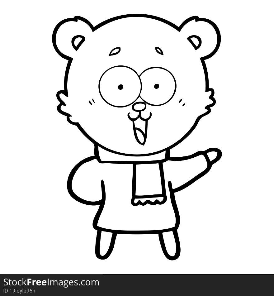 laughing teddy  bear cartoon in winter clothes. laughing teddy  bear cartoon in winter clothes