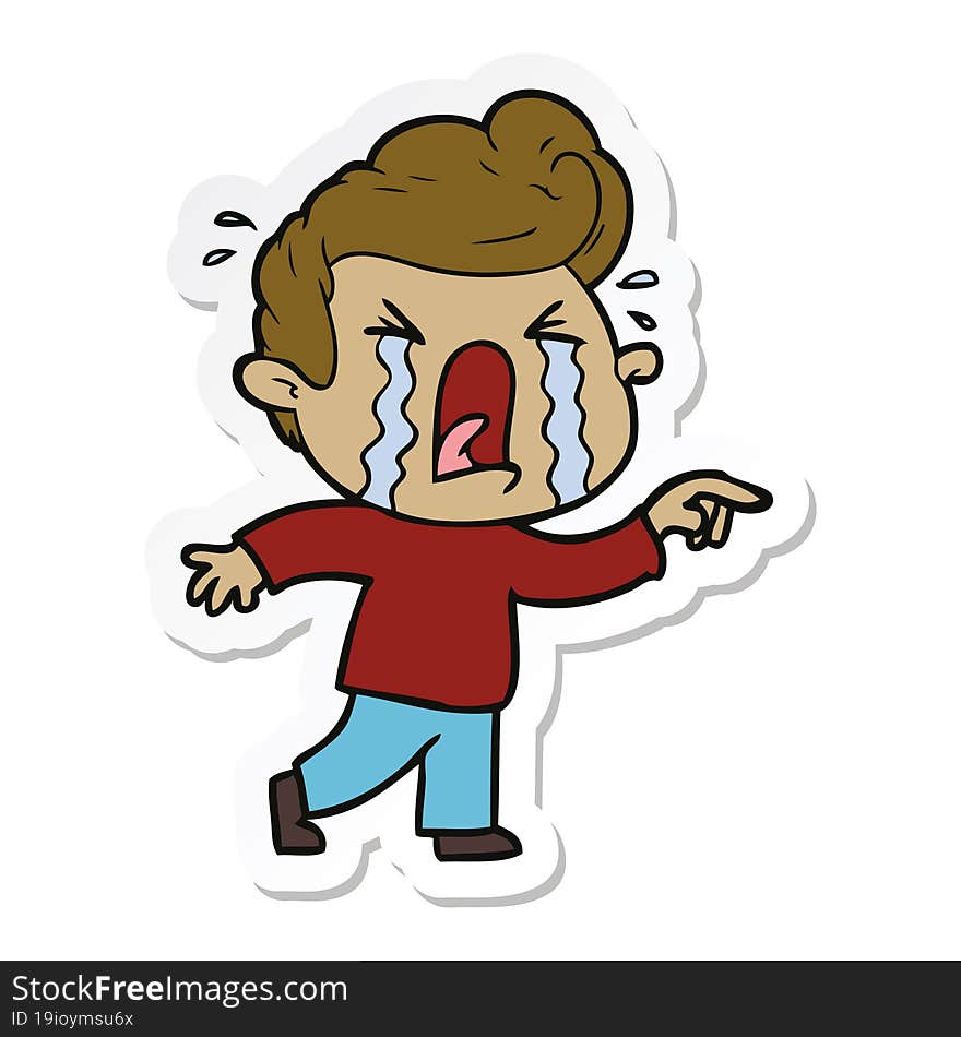 sticker of a cartoon crying man