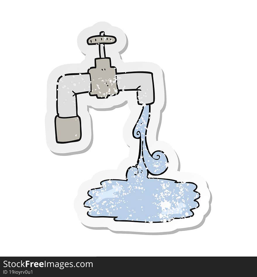 retro distressed sticker of a cartoon running faucet