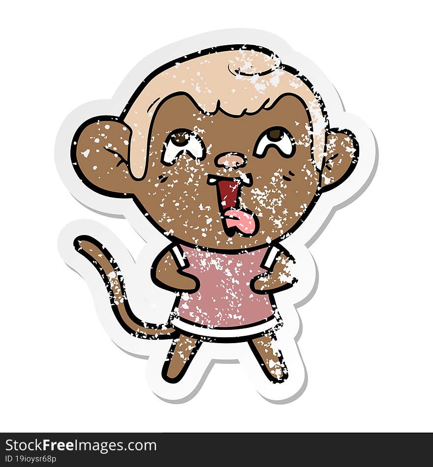 distressed sticker of a crazy cartoon monkey