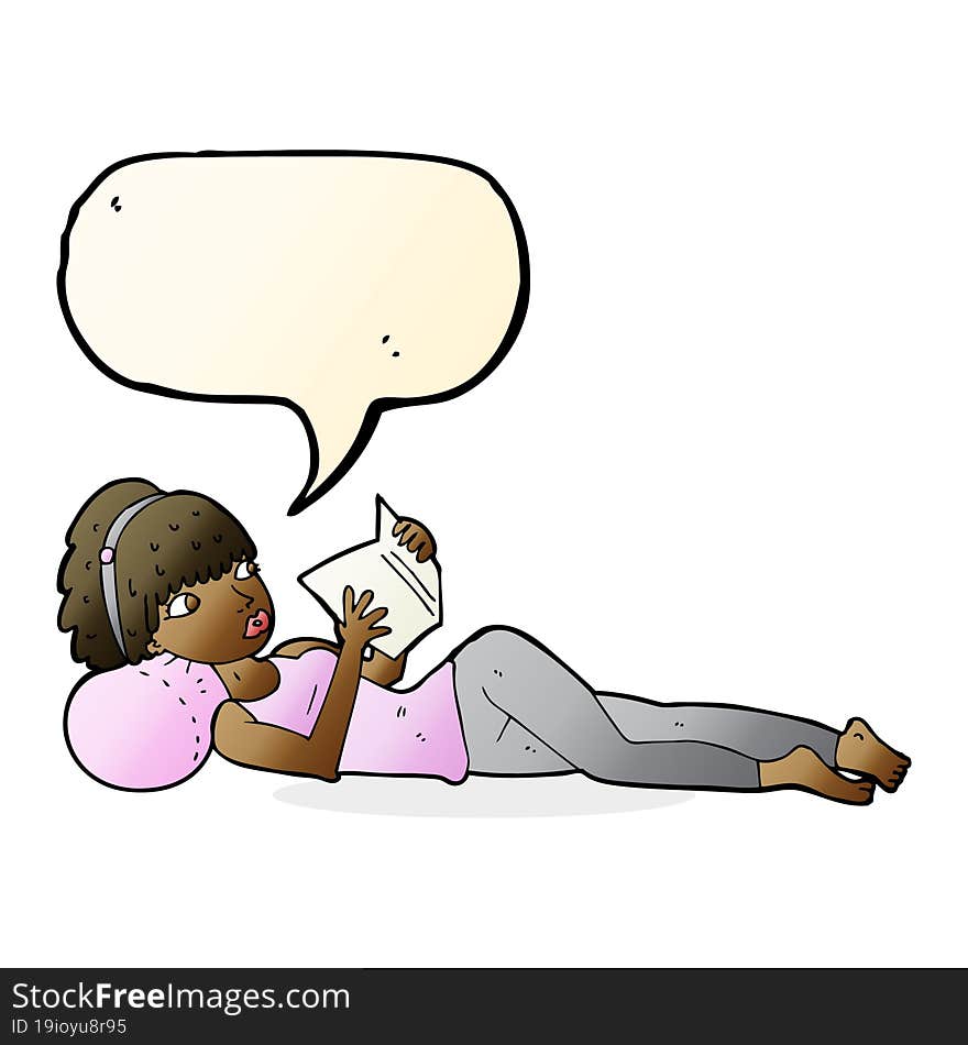 cartoon pretty woman reading book with speech bubble